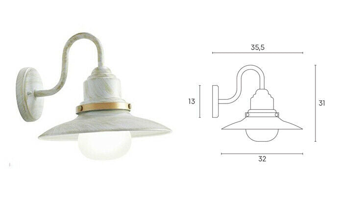 Lampada Parete Applique Esterno Discendente Acciaio Illuminazione Fisher Sovil Colore: Bianco oro