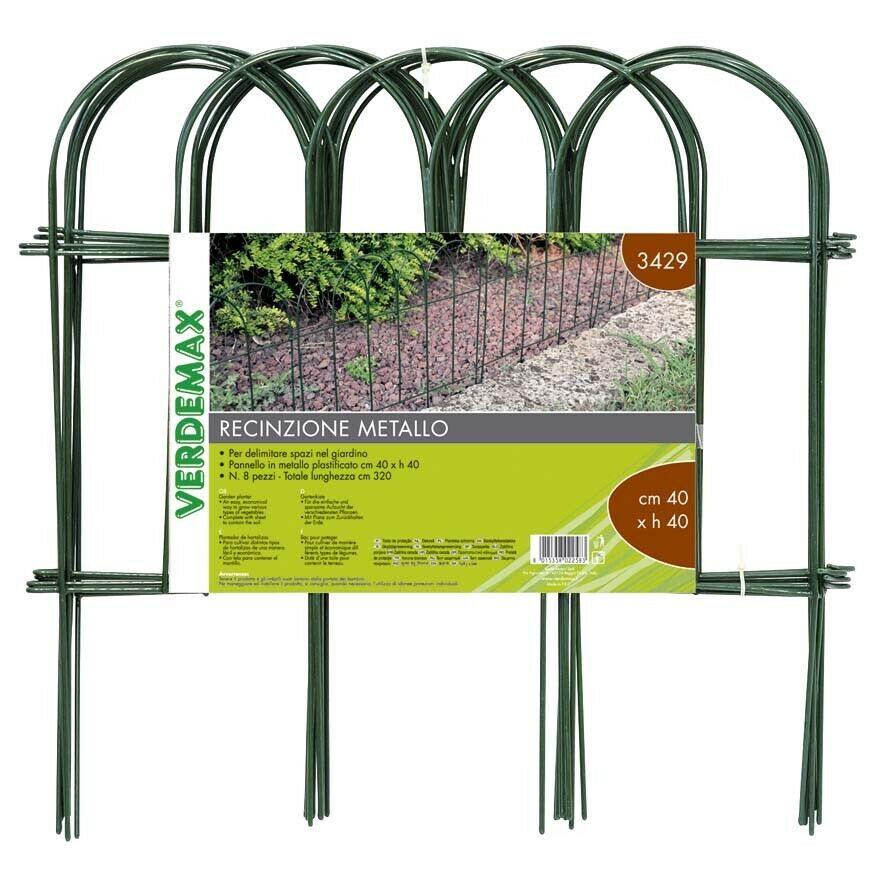 Recinzione per Aiuole Giardino ad Arco Acciaio Plastificato Verde Verdemax 40x40