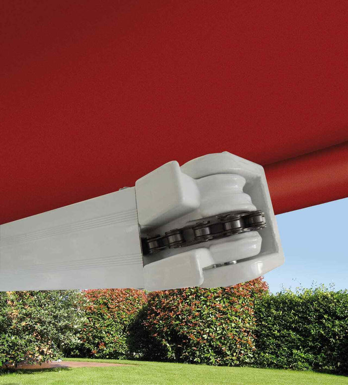 Tende da Sole a Bracci Barra Quadra con Catena Balcone Avvolgibile Alluminio Dimensioni: 4 x 3 m, Colore: Rosso Ferrara