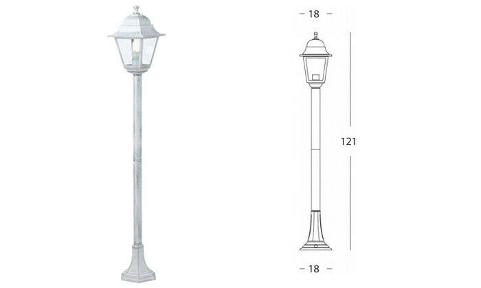 Lampione Palo Paletto Illuminazione Esterno Giardino Alluminio H 121cm Old Sovil Colore: Bianco Argento