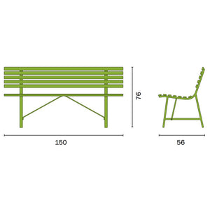 Panca da Giardino in Ferro 3 Posti 150x56x76cm Vorghini Gallipoli Verde Oliva