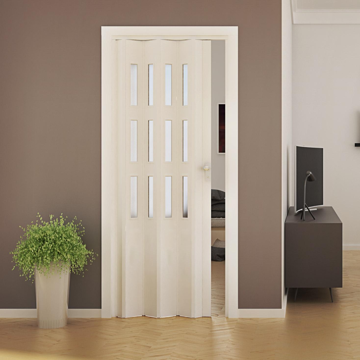 Porta a Soffietto da Interno 88,5x214 cm in PVC con Vetro Saba Jasmine Bianca