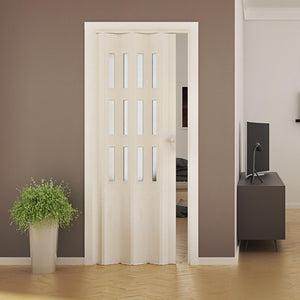 Porta a Soffietto da Interno 88,5x214 cm in PVC con Vetro Saba Jasmine Bianca