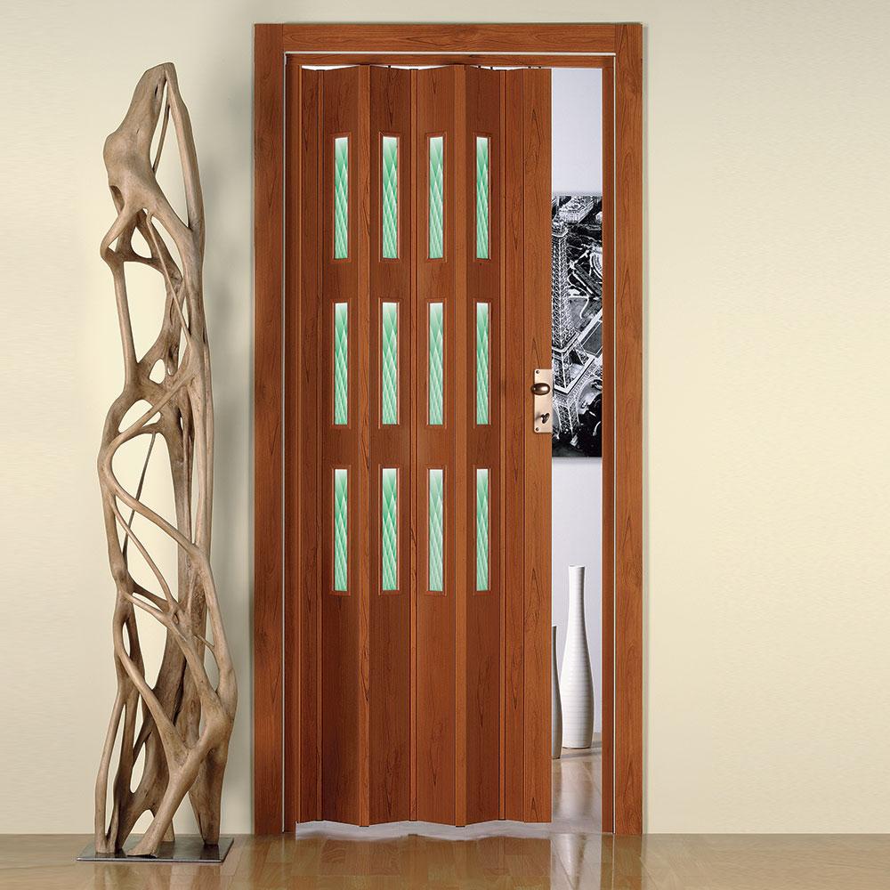 Porta a Soffietto da Interno 88,5x214 cm in PVC con Vetro Saba Jasmine Ciliegio