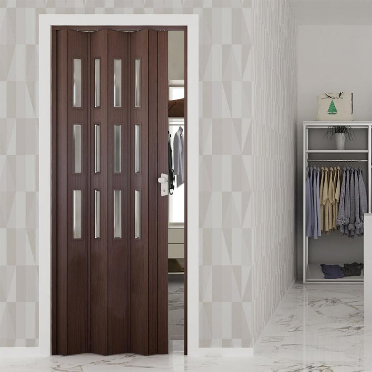 Porta a Soffietto da Interno 88,5x214 cm in PVC con Vetro Saba Jasmine Noce Mansonia