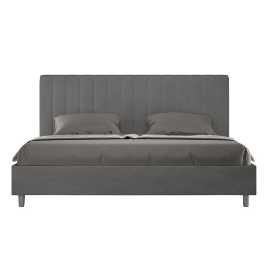 Letto Matrimoniale King size rivestito in Microfibra - AGUEDA Colore: Grigio, Tipologia Letto: Con Rete, Dimensione Rete: 180x190