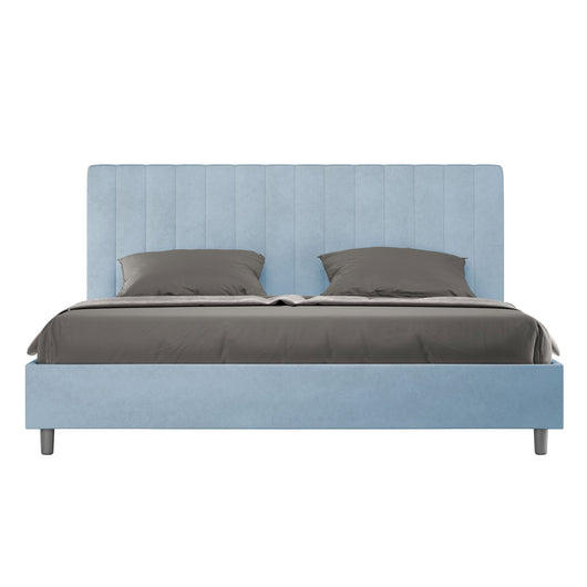 Letto Matrimoniale King size rivestito in Microfibra - AGUEDA Tipologia Letto: Con Rete, Dimensione Rete: 180x190, Colore: Azzurro