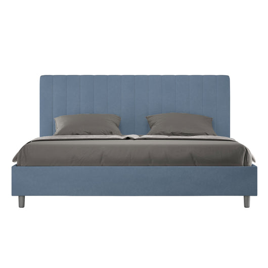 Letto Matrimoniale King size rivestito in Microfibra - AGUEDA Colore: Blu, Tipologia Letto: Con Rete, Dimensione Rete: 180x200