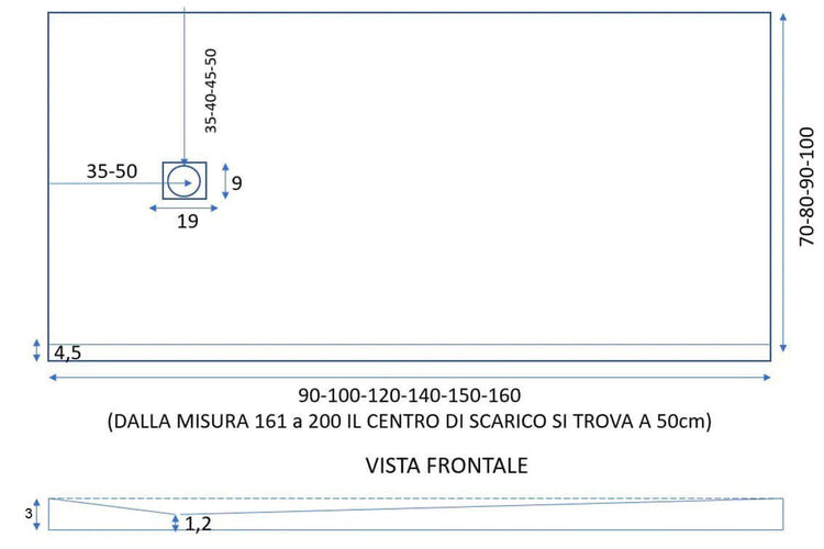 Piatto Doccia 70x150 cm in Pietra Bonussi Everest Antracite