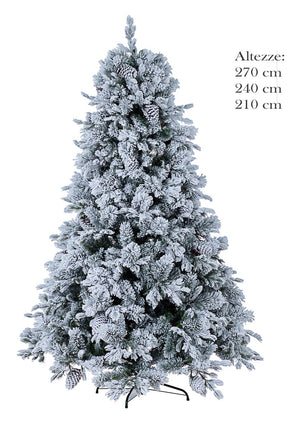 Albero di Natale Innevato Bianco Naturale Folto con Pigne Apertura Facile Arves Misure: Altezza 300 cm - 4313 Rami