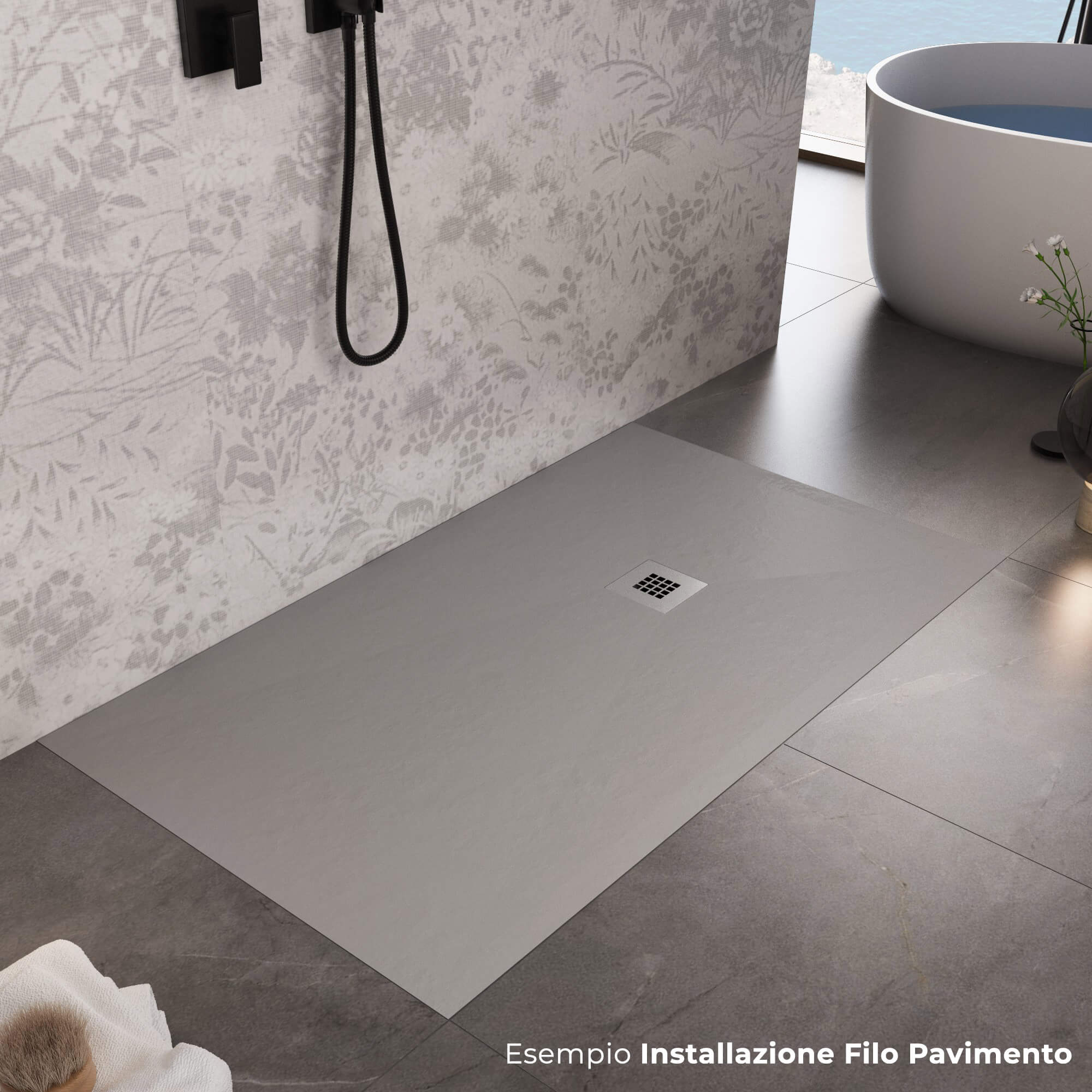 Piatto Doccia in Pietra Bonussi Everest Grigio Chiaro 70x80 cm