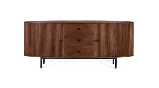 Credenza con 2 ante e 3 cassetti in legno di acacia e gambe in metallo