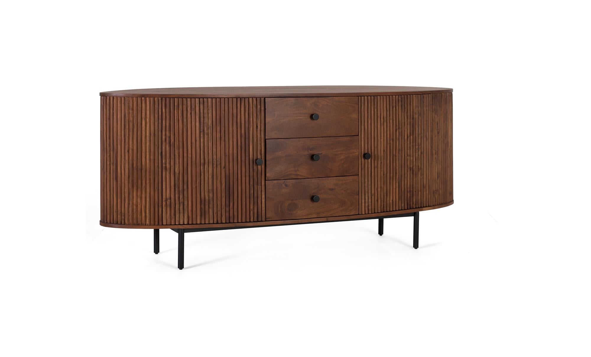 Credenza con 2 ante e 3 cassetti in legno di acacia e gambe in metallo