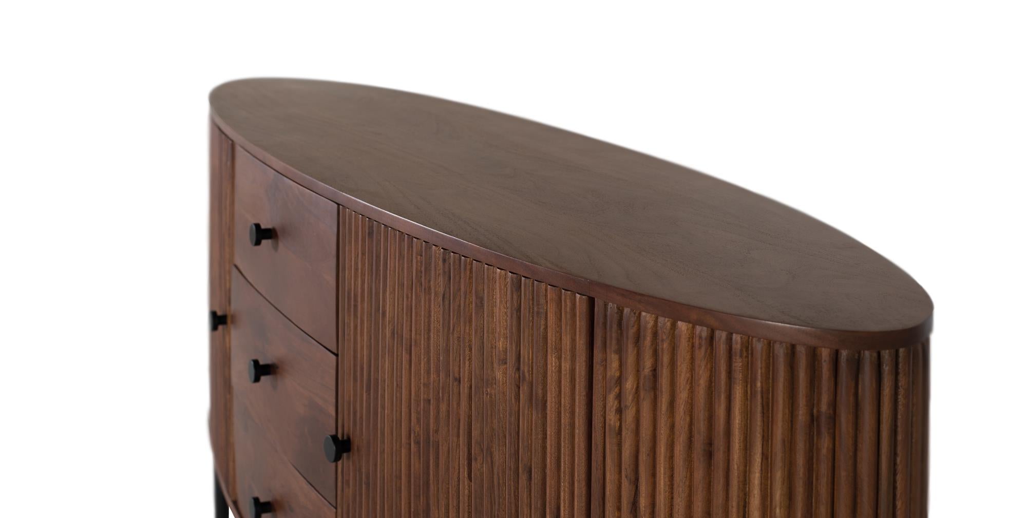 Credenza con 2 ante e 3 cassetti in legno di acacia e gambe in metallo