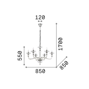 Sospensione Contemporanea Danieli Vetro Trasparente 6 Luci E14