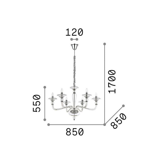 Sospensione Contemporanea Danieli Vetro Trasparente 6 Luci E14
