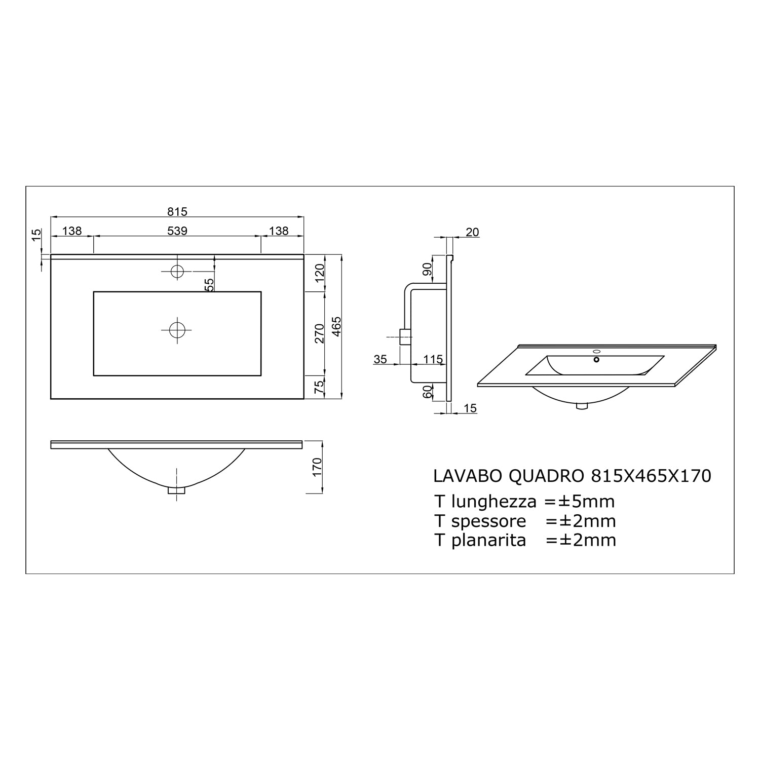 Mobile bagno con lavabo in ceramica specchio e lampada cm 80 colore Rovere Bianco-modello Symmetry Classic 4