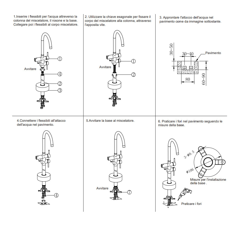 Miscelatore monocomando a pavimento per vasca freestanding cromato