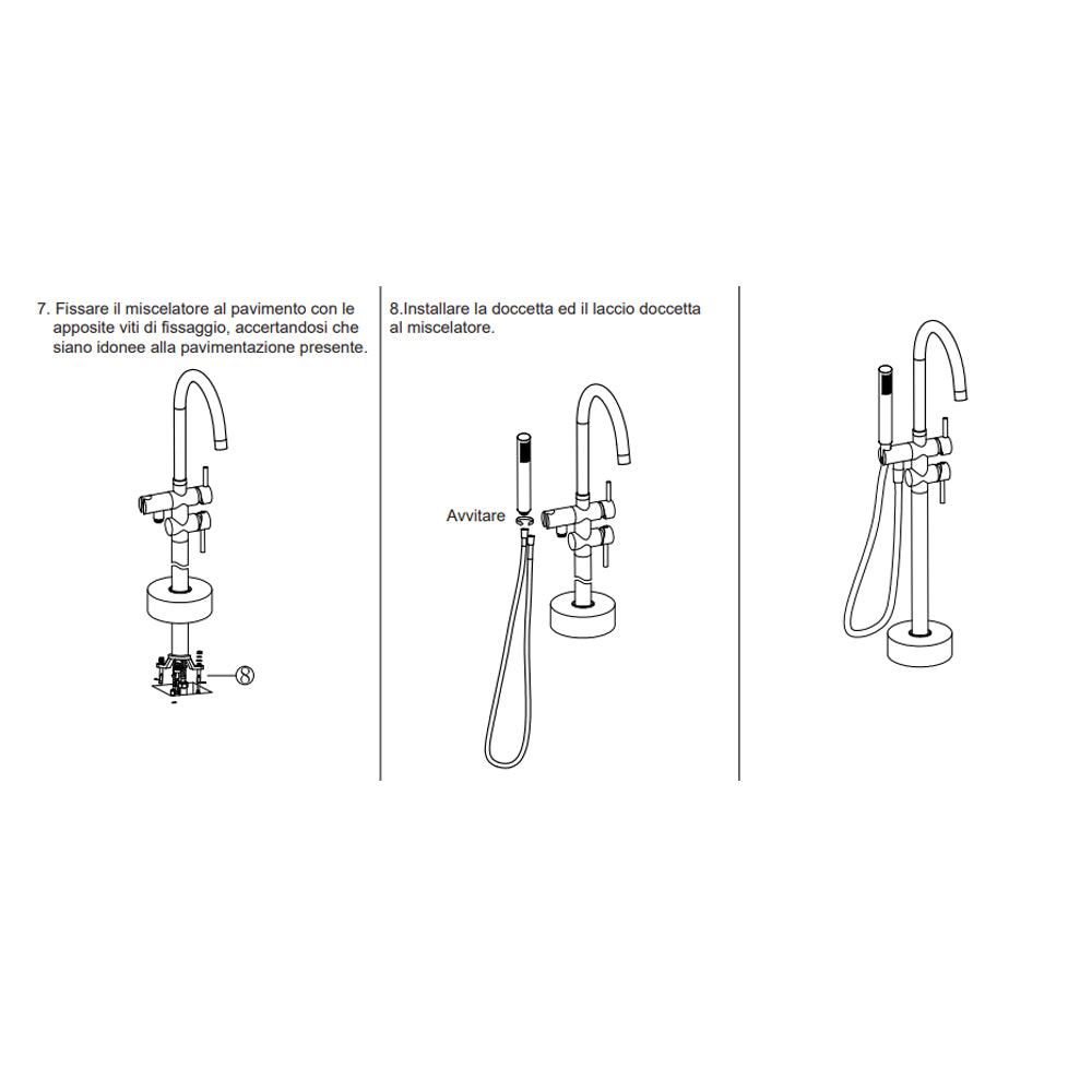 Miscelatore monocomando a pavimento per vasca freestanding cromato