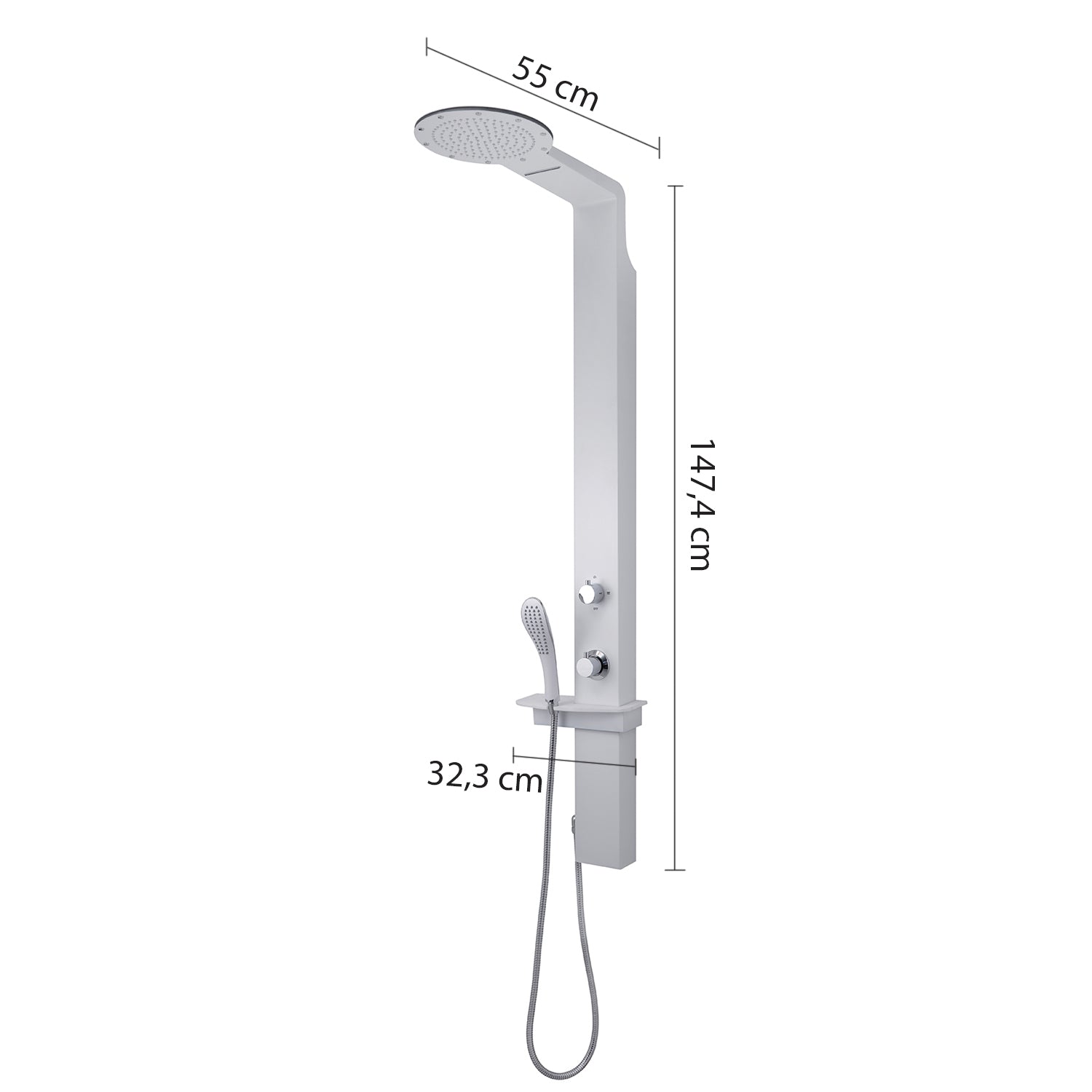 Pannello doccia multifunzione con miscelatore termostatico da cm 145 modello WELLNESS 01 - Bianco