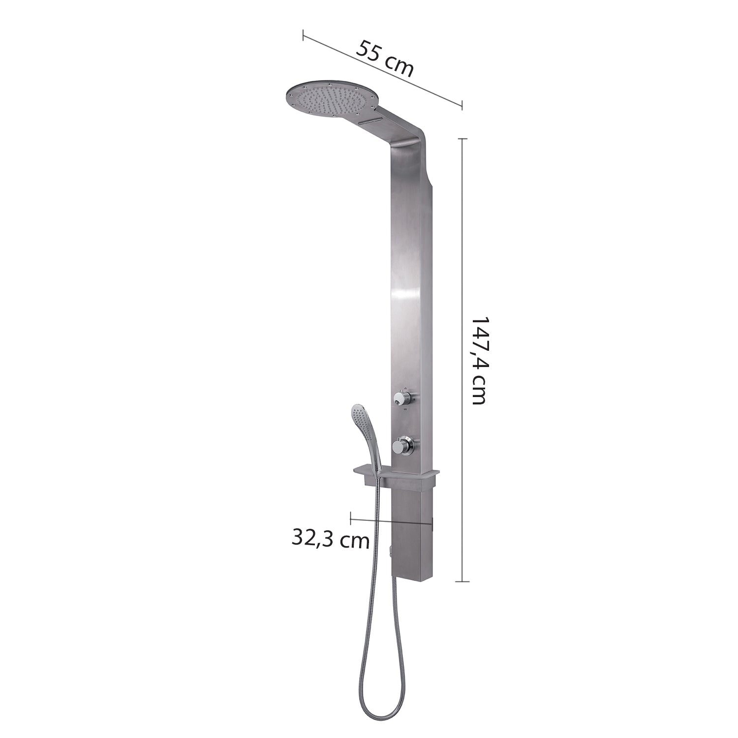 Pannello doccia multifunzione con miscelatore termostatico da cm 145 modello WELLNESS 02 - Spazzolato