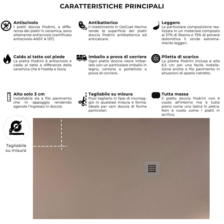 Piatto Doccia in Pietra Bonussi Everest Moka 70x80 cm