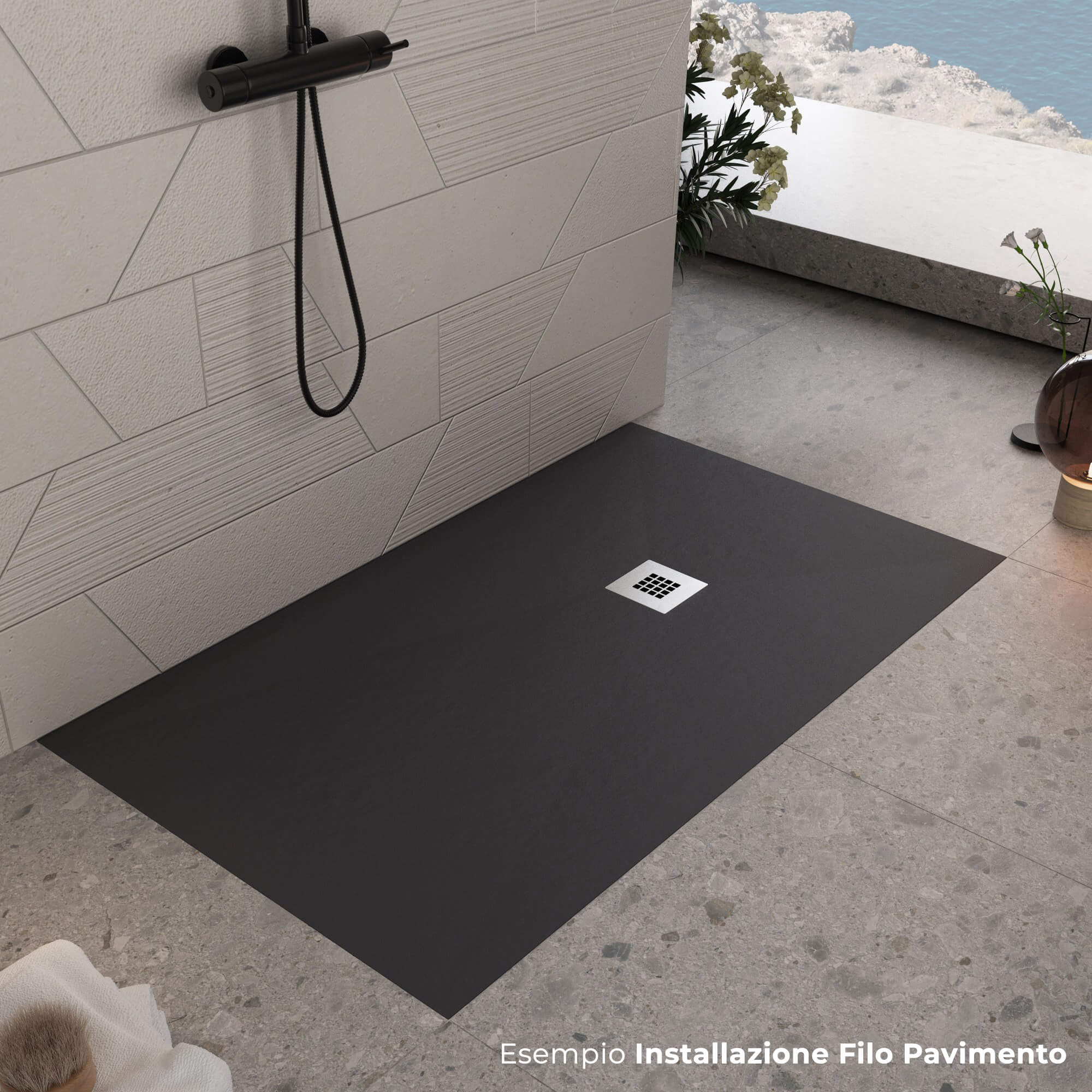 Piatto Doccia 100x120 cm in Pietra Bonussi Everest Nero