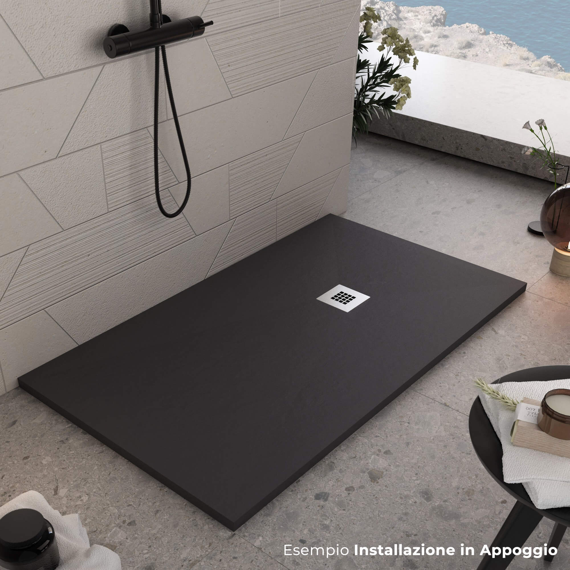 Piatto Doccia 100x140 cm in Pietra Bonussi Everest Nero