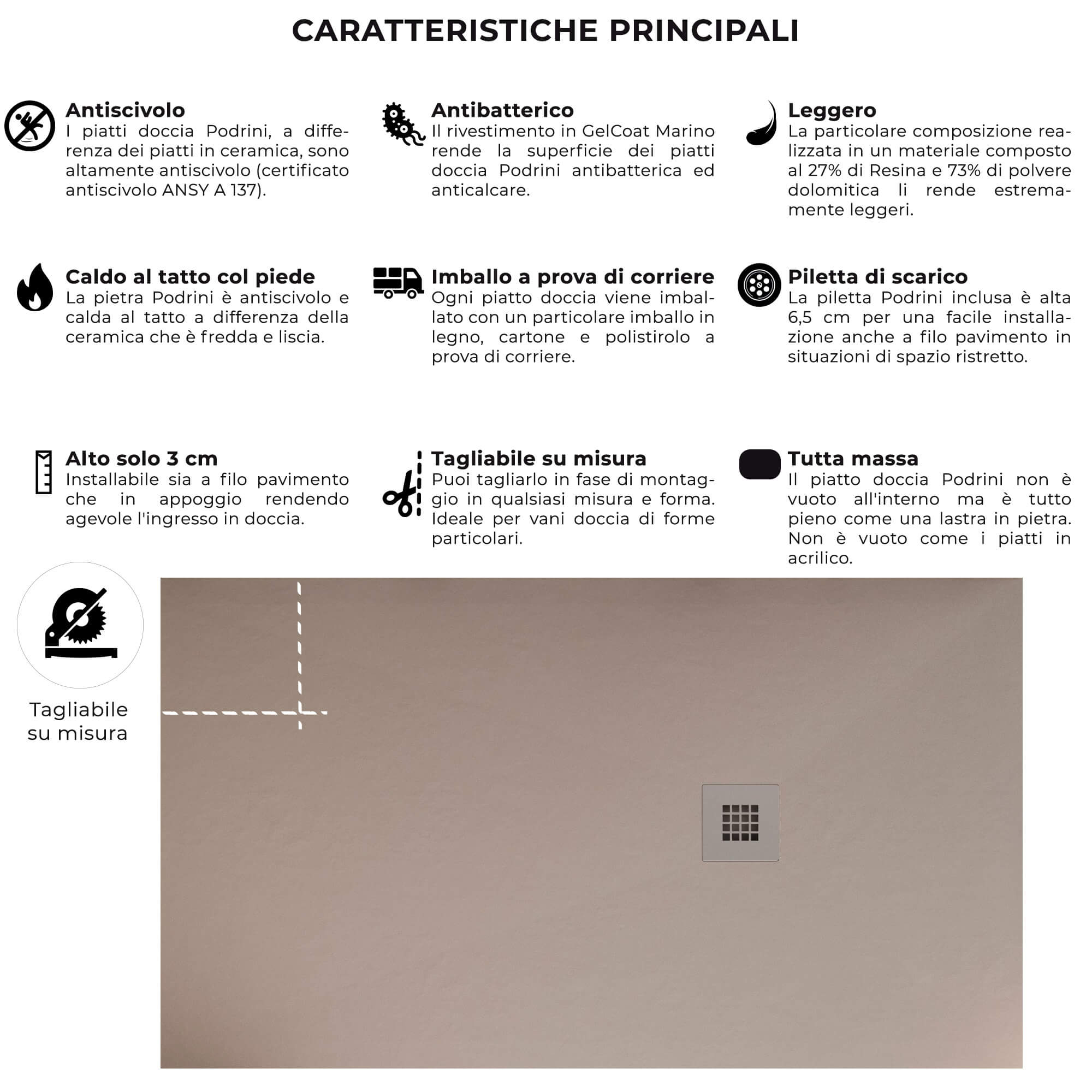 Piatto Doccia 80x90 cm in Pietra Bonussi Everest Sabbia