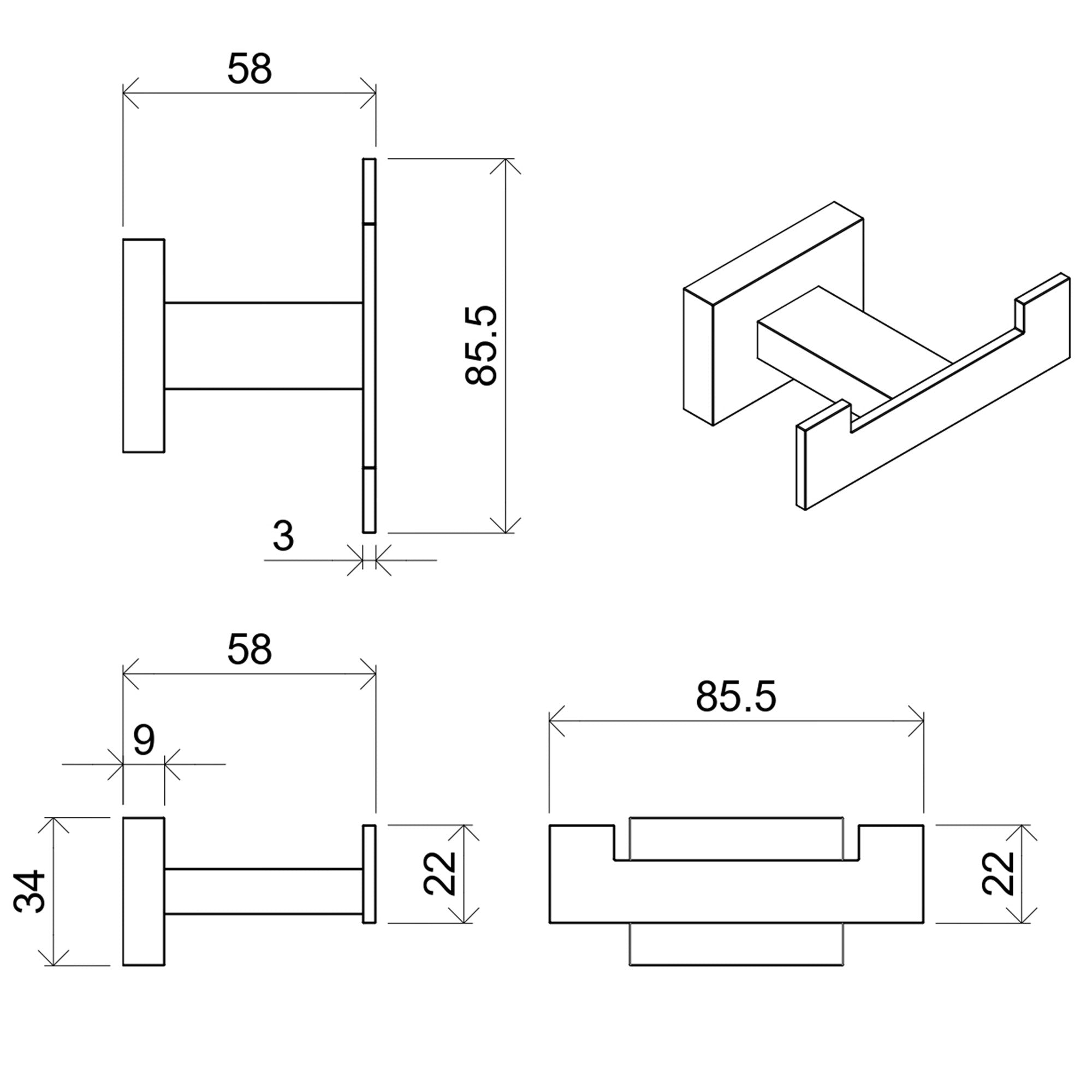 Set 2 Appendini Bagno con Doppio Gancio in Acciaio Cromato Bonussi