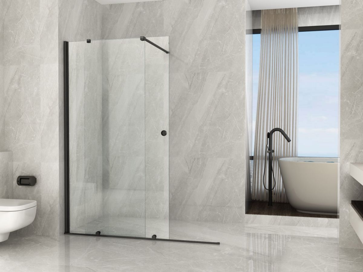 Parete Doccia in Cristallo 8 mm Walk-in con Sistema di porte Scorrevoli Nero - Misura: 180 x h195 cm