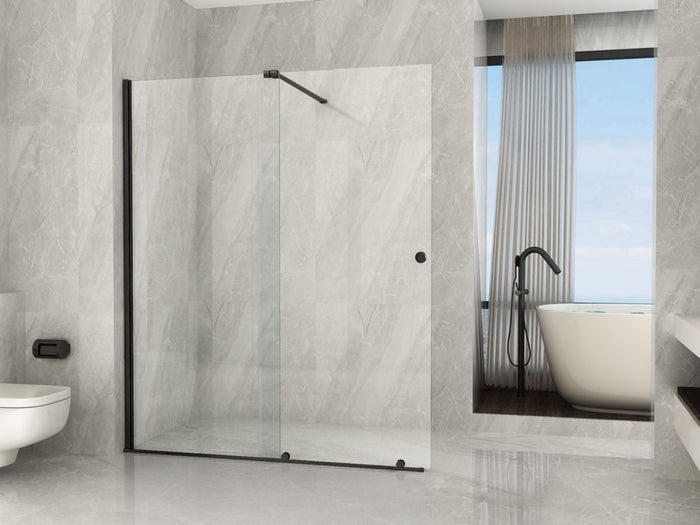 Parete Doccia in Cristallo 8 mm Walk-in con Sistema di porte Scorrevoli Nero - Misura: 180 x h195 cm