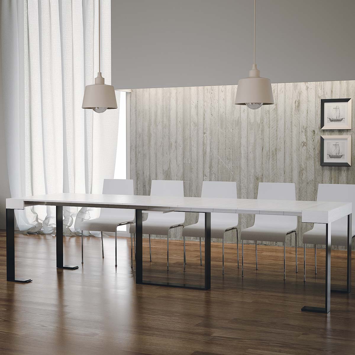 Consolle Allungabile in Legno e Ferro H77x40x90/300cm Futura Bianco Frassino Classica