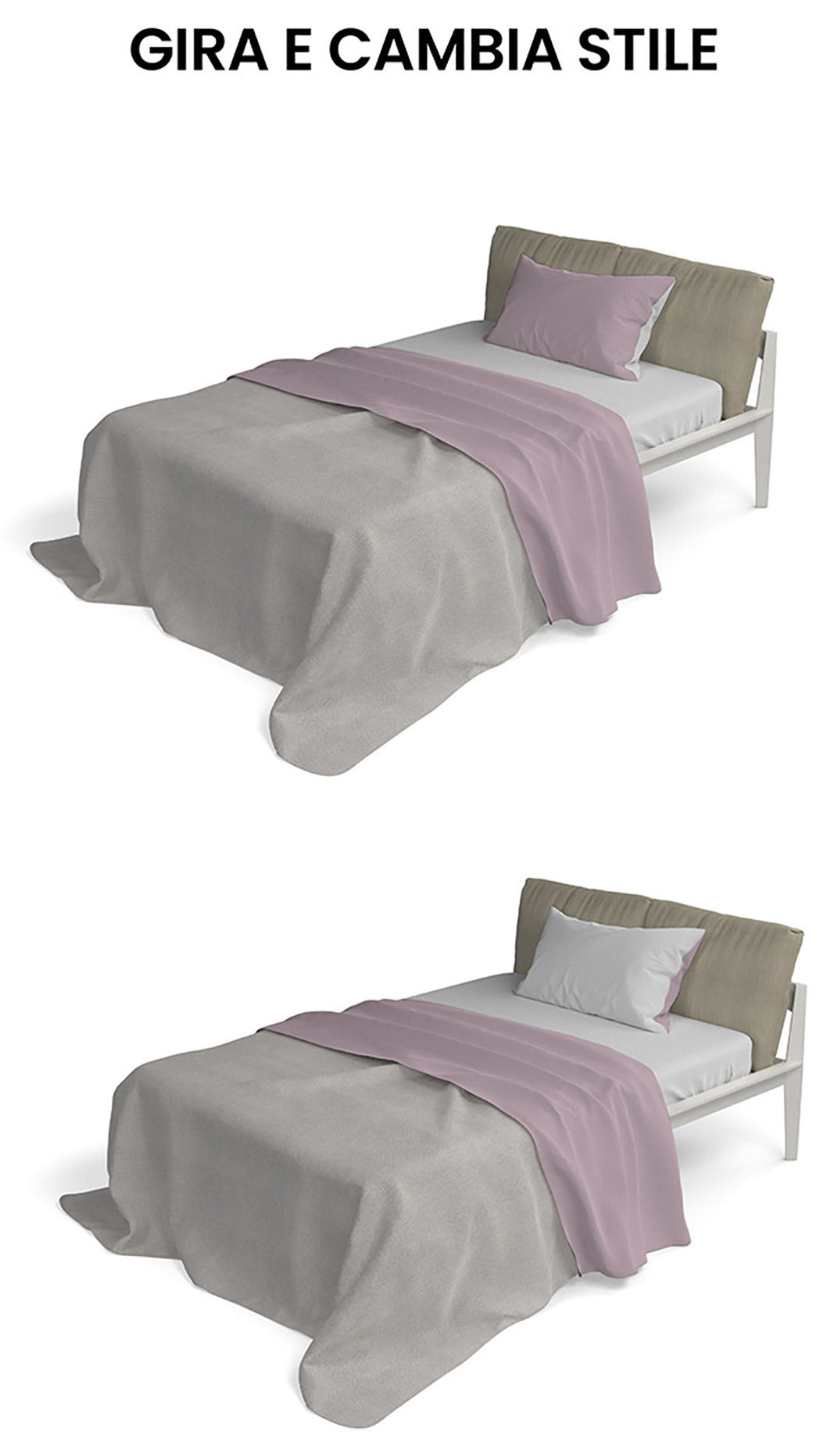 Set Lenzuola Singolo Sopra Sotto e Federe Doubleface Rosa Antico/Grigio Chiaro