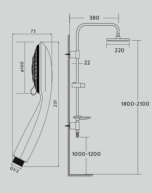 Colonna doccia tonda in ottone cromato con soffione d.20  e deviatore incorporato mod. Milos