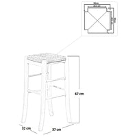 Sgabello legno con seduta quadrata paglia h 67cm in noce chiaro gambe a sciabola