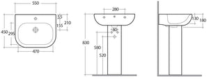 Lavabo a Parete misura 55 x 45 cm altezza 13 cm Tonique