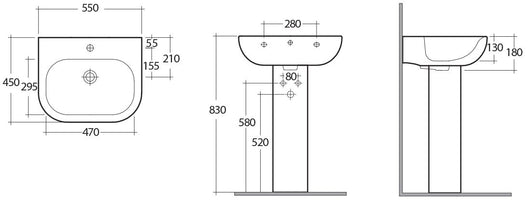 Lavabo a Parete misura 55 x 45 cm altezza 13 cm Tonique