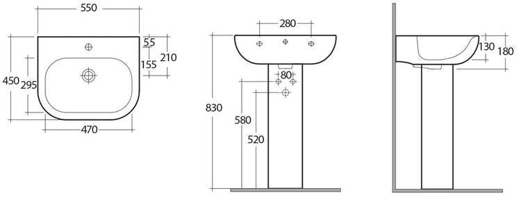 Lavabo a Parete misura 55 x 45 cm altezza 13 cm Tonique