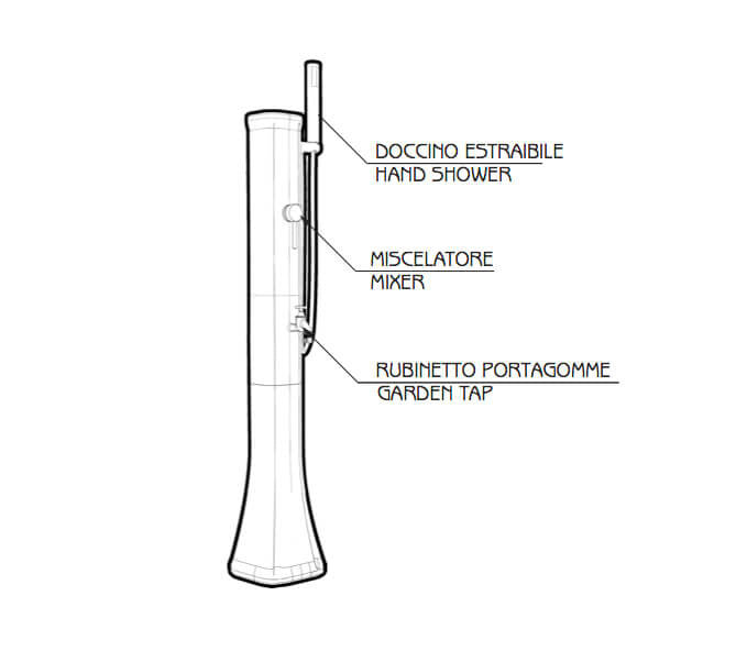 Mini Doccia da Giardino Lavapiedi Miscelatore e Doccetta Mobile Arkema Happy Go Bianco