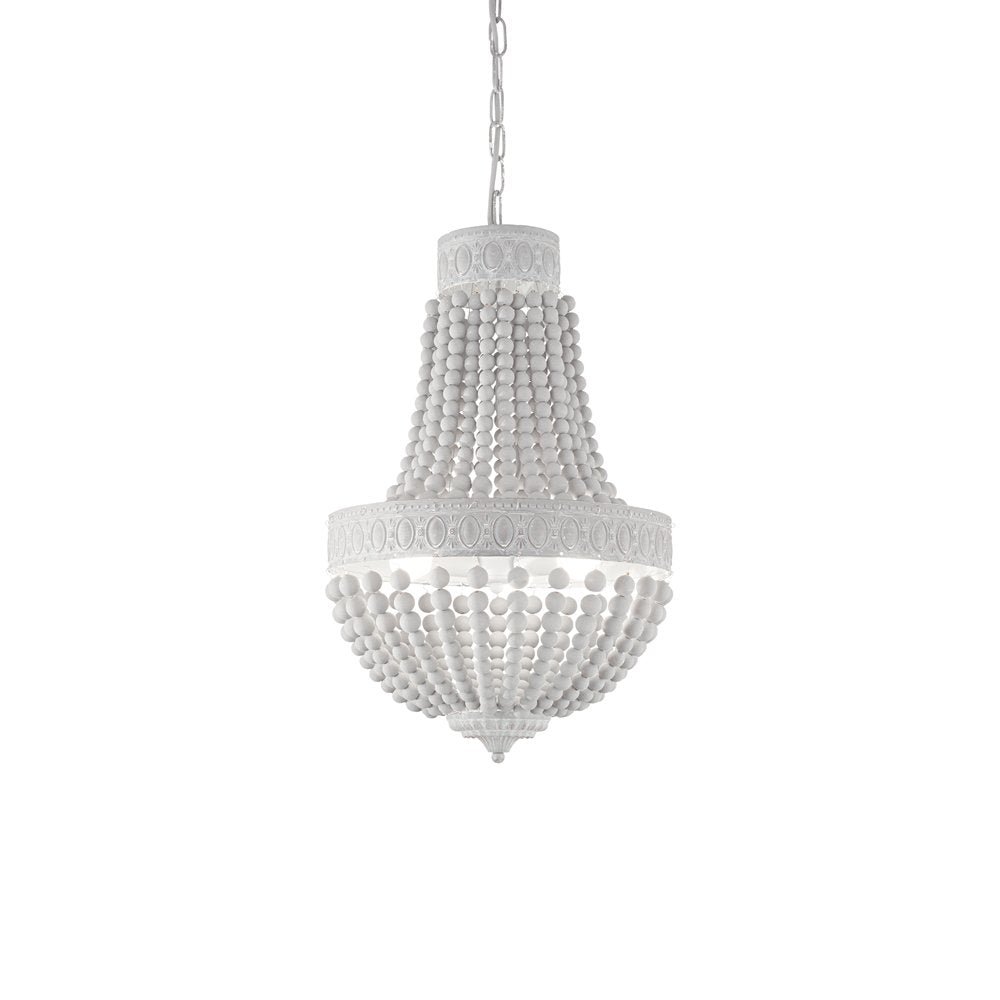 Lampadario Shabby Chic-Provenzale Monet Legno Bianco 5 Luci E14