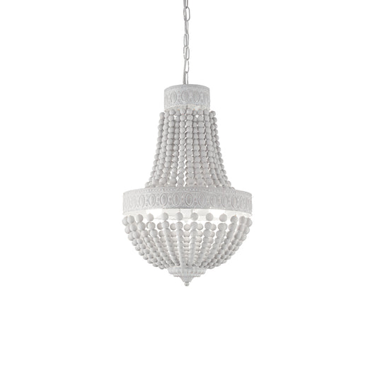 Lampadario Shabby Chic-Provenzale Monet Legno Bianco 5 Luci E14