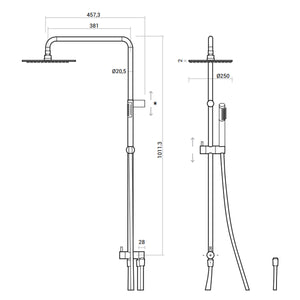 Colonna Doccia Idra con soffione tondo d.25 cm in acciaio inox e doccetta in ottone