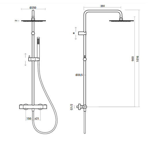 Colonna Doccia Idra con miscelatore termostatico e soffione tondo d.25 cm in acciaio inox ultra slim