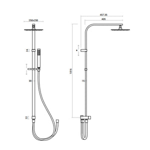 Colonna Doccia Squadrata soffione quadrato 25x25 cm in acciaio inox ultra slim e deviatore integrato