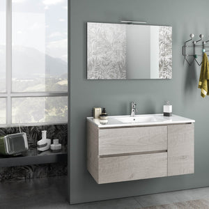 Mobile da Bagno Sospeso con Lavabo Specchio e Lampada a LED TFT Febe Rovere Naturale