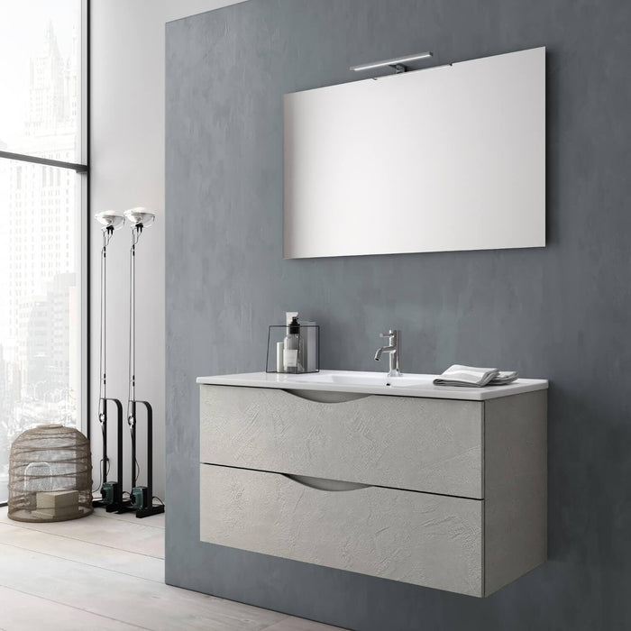 Mobile da Bagno Sospeso con Lavabo Specchio e Lampada a LED TFT Marte Grigio Effetto Pietra