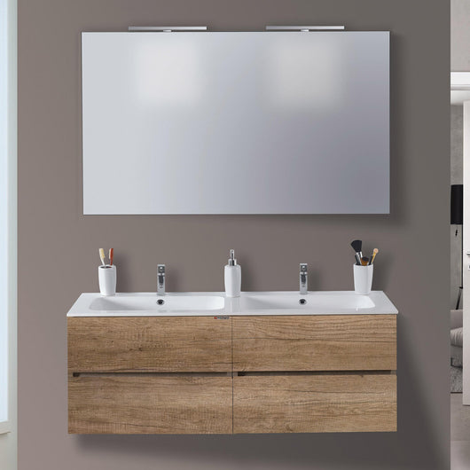 Mobile da Bagno Sospeso 120cm Mazzoni Maiorca Light Doppia Vasca Noce Chiaro Frassinato