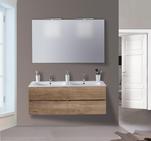 Mobile da Bagno Sospeso 120cm Mazzoni Maiorca Light Doppia Vasca Noce Chiaro Frassinato