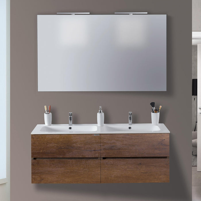 Mobile da Bagno Sospeso 120cm Mazzoni Maiorca Light Doppia Vasca Noce Scuro Frassinato